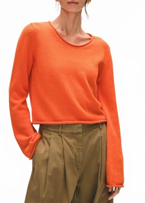 Cold-weather knit Cotton Roll Trim Sweater In Orange Blaze