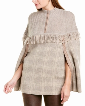 Raffi Plaid Zip Cashmere Poncho Oversized Fit