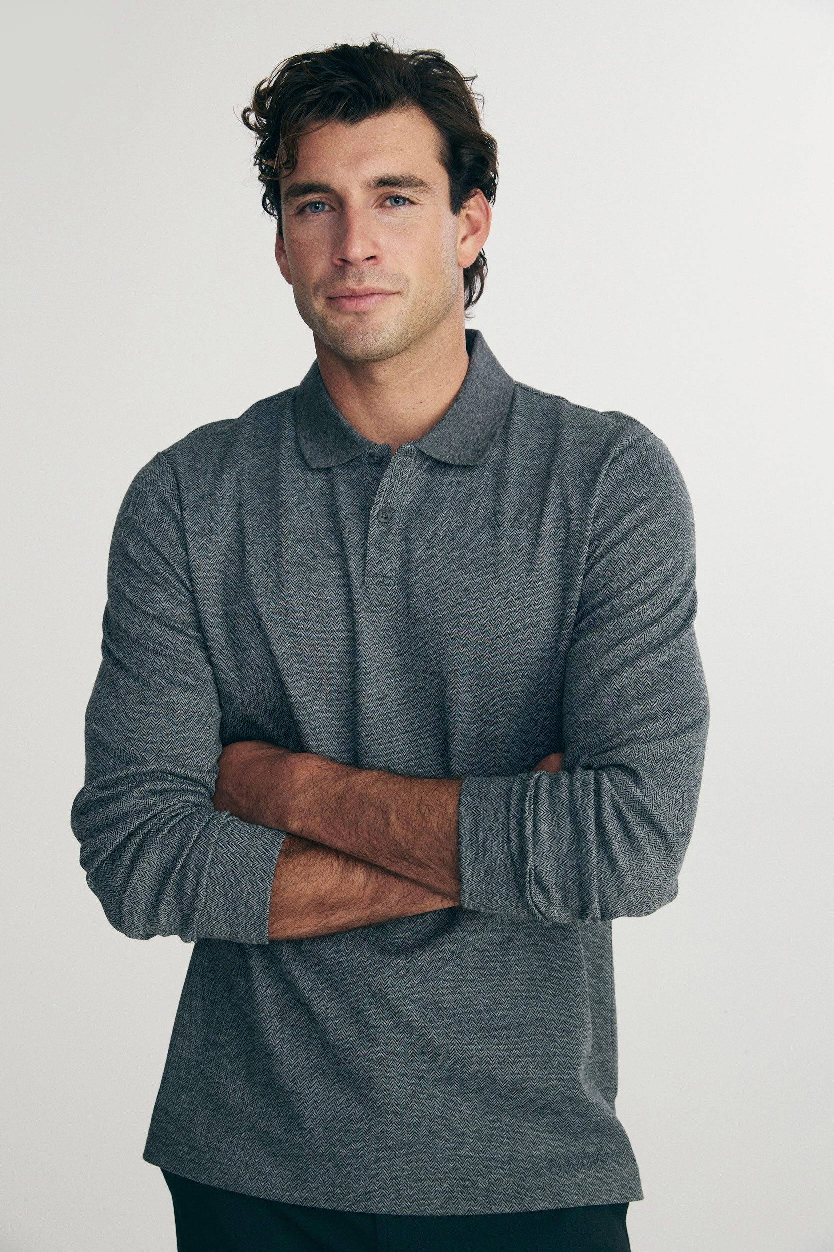 Sustainable Production Certification Long sleeve herringbone polo
