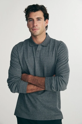 Long sleeve herringbone polo Casual Layers Stretch Comfort