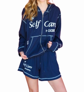 My Self Care Waffle Sweatshorts In Navy Blue Breathable Material City Look
