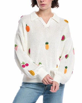 FATE Embroidered Open Knit Polo Sweater Effortless Warmth