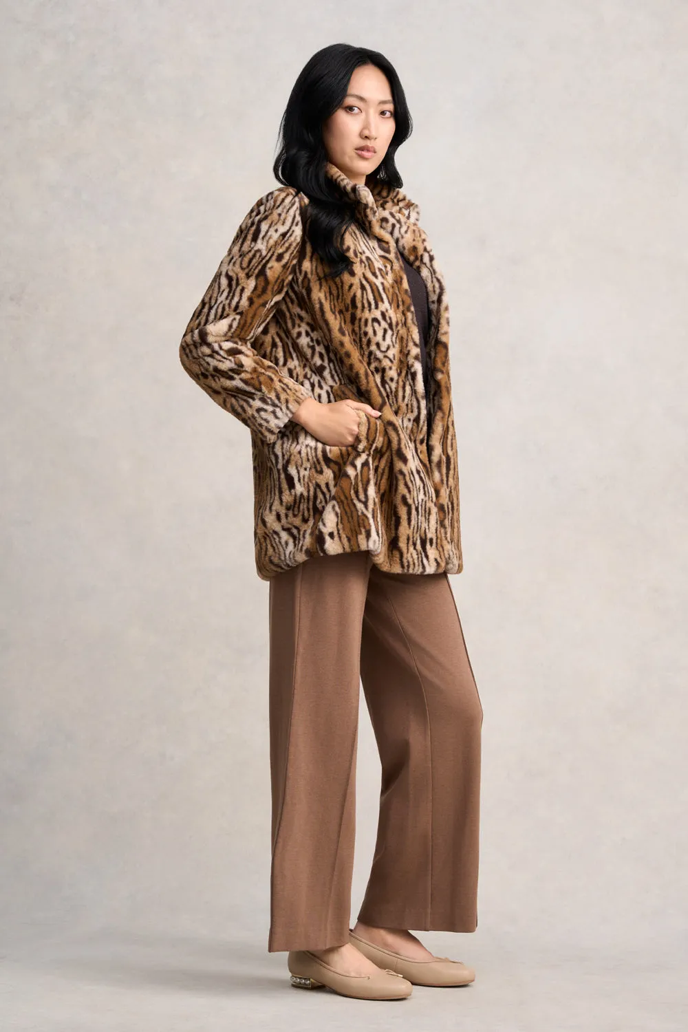 Designer Inspired Faux Fur Coat - Ocelot Faux Fur