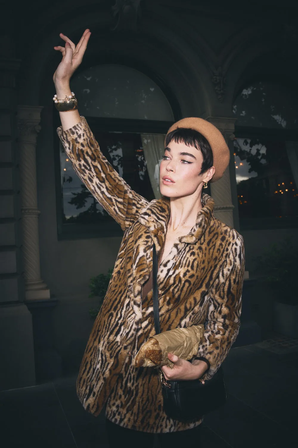 All Season Adaptability Evening Out Faux Fur Coat - Ocelot Faux Fur