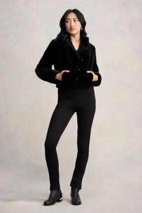 Faux Fur Cropped Jacket - Black Belted Style Flexible Hood Design