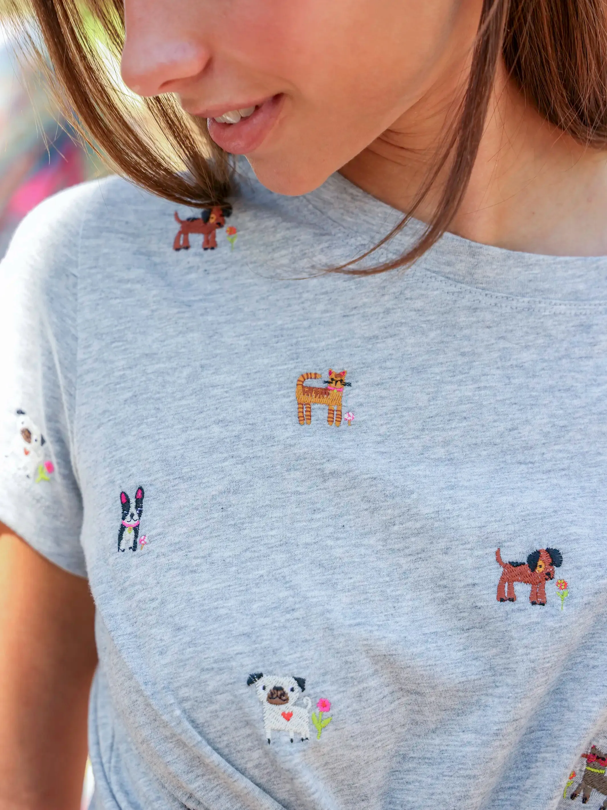 Fave Little Things Embroidered Tee - Grey Pets Weekend Comfort Style