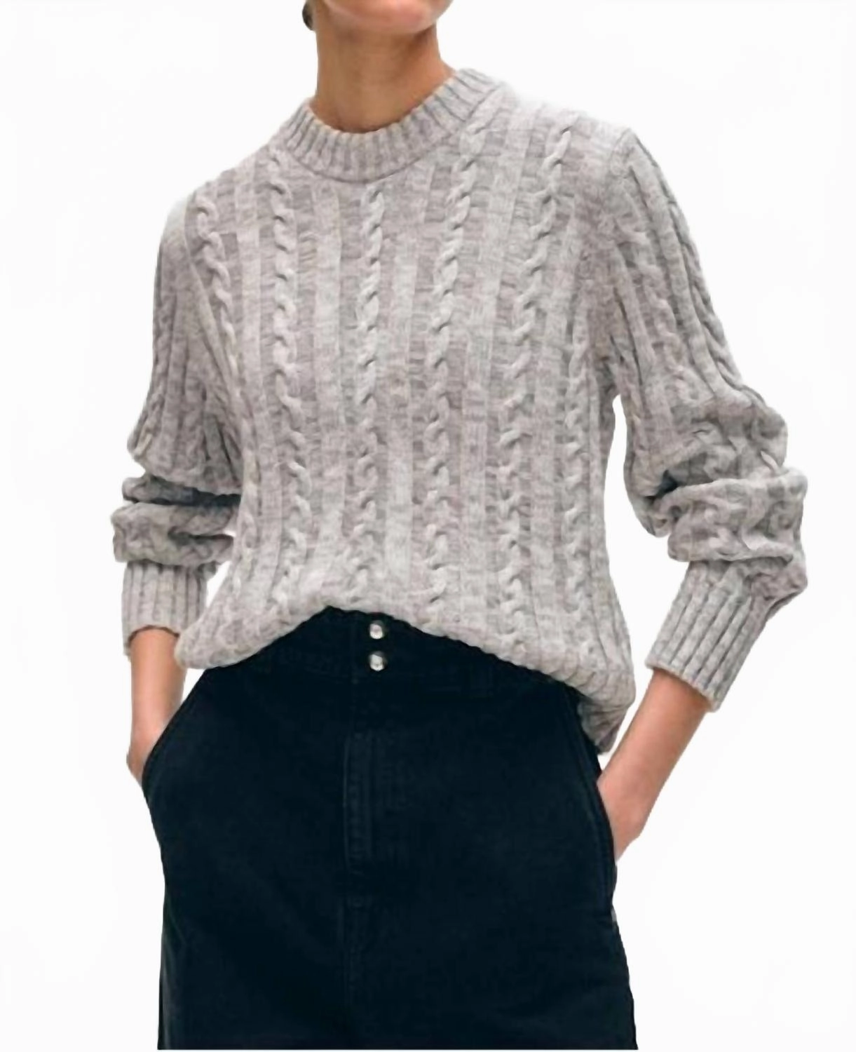 Organic Cotton Cable Crew Sweater In Grey Marl Cozy Appeal