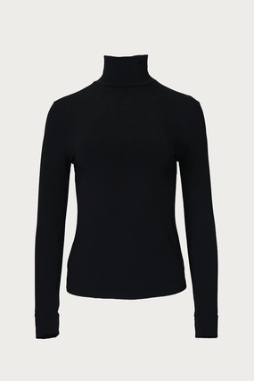 Ultra Soft Merino Blend Textured Knit Stretch-Modal Jersey Turtleneck In Black
