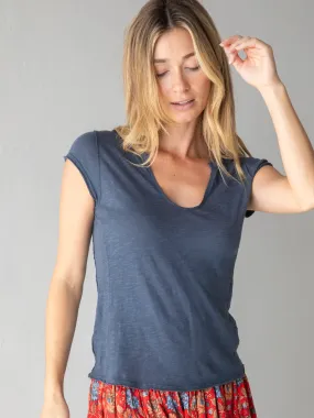 Molly Cotton Tee Shirt - Indigo Cool Fit Non Restrictive Silhouette