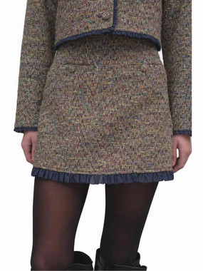 Shopping Trip Tweed Mini Skirt With Organza In Multi