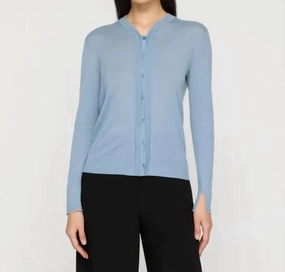 Knitwear Design Winter Wear Fine Gauge Cashmere & Silk Cardigan In Paper Blue