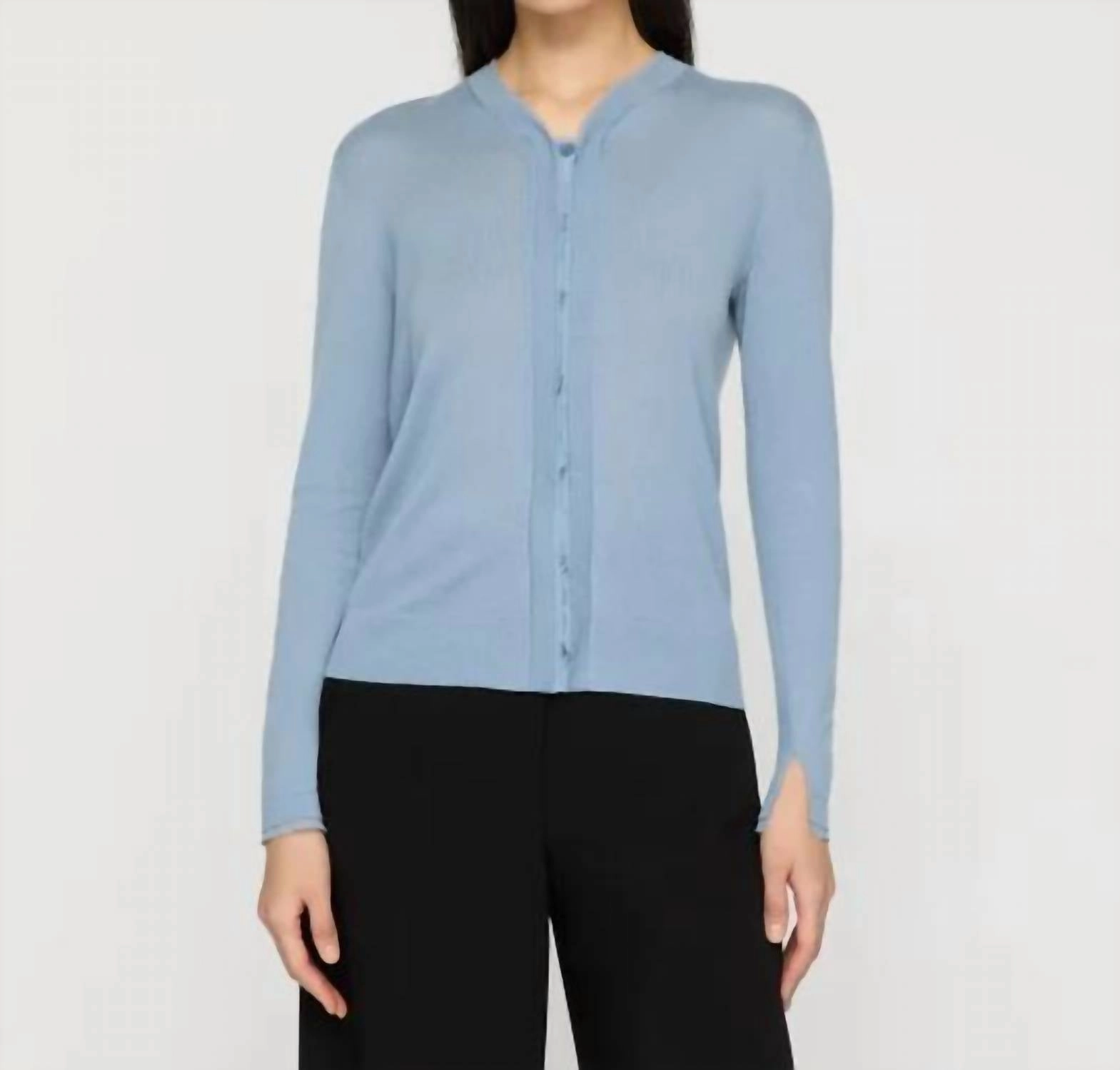 Soft Warmth Fine Gauge Cashmere & Silk Cardigan In Paper Blue