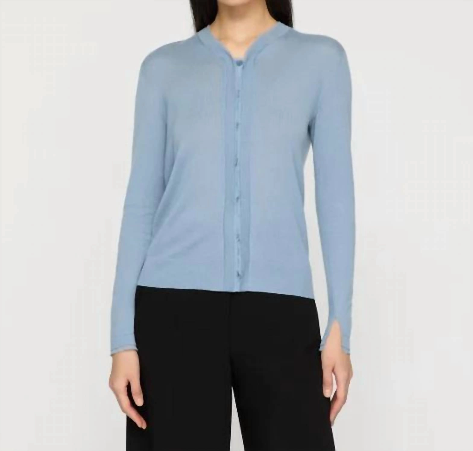 Fine Gauge Cashmere & Silk Cardigan In Paper Blue Breathable knit