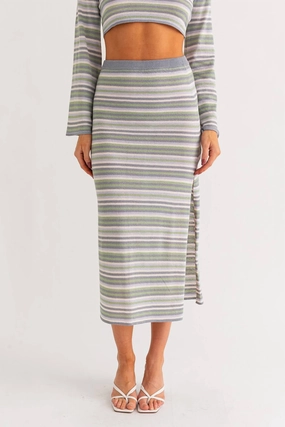Saylor Stripe Midi Skirt In Multi Stripe Chill Look