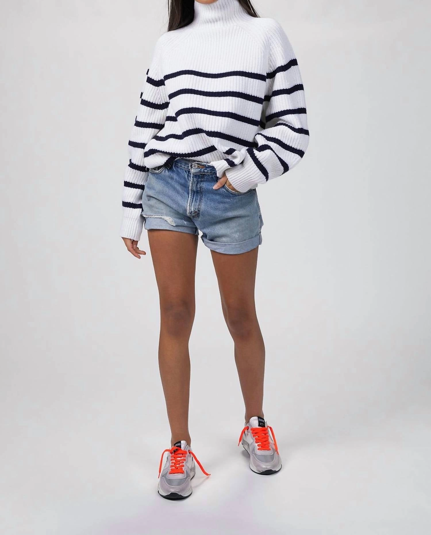 Layering Fashion Fiona Striped Sweater In White/navy