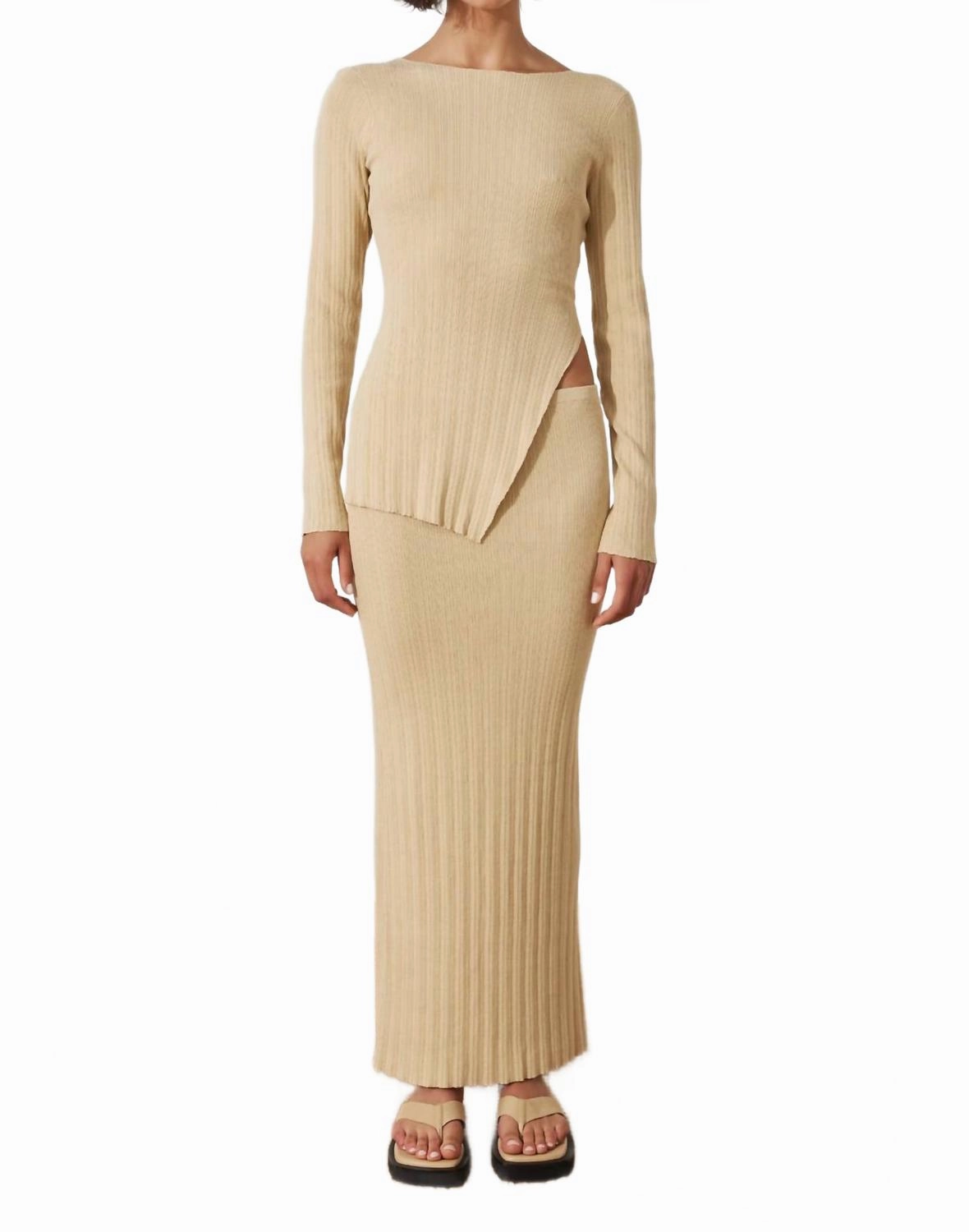 Rib Knit Skirt In Tan Neutral Look Hidden pockets