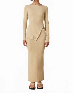 Rib Knit Skirt In Tan Neutral Look Hidden pockets