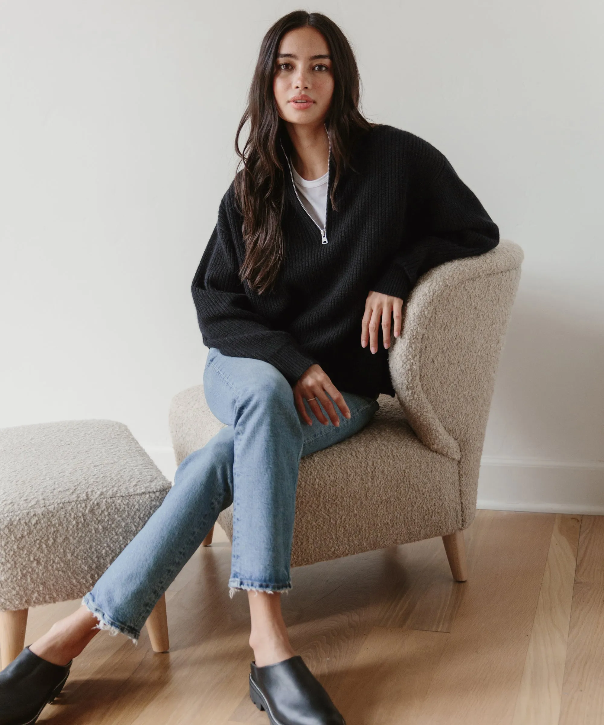 Cashmere Half Zip Elastic hem Closet Essential