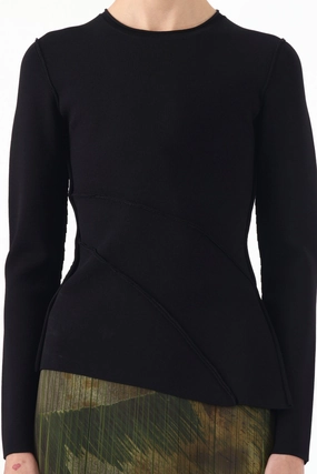ASYMMETRICAL SEAMED CREW NECK SWEATER Functional Layers Luxury Fiber Blend