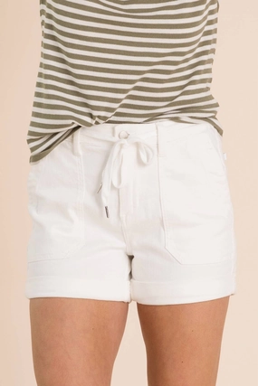 Daily Fit Stretch Fabric High Waisted Cuff Jogger Short In White