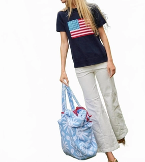 Winter Comfort Layer Short Sleeve Flag Sweater In Navy