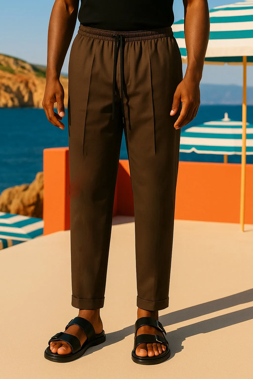 SAINT-TROPEZ PLEATED HOLIDAY TROUSERS CHOCOLATE Functional Layers Flexible Ankle Cuffs