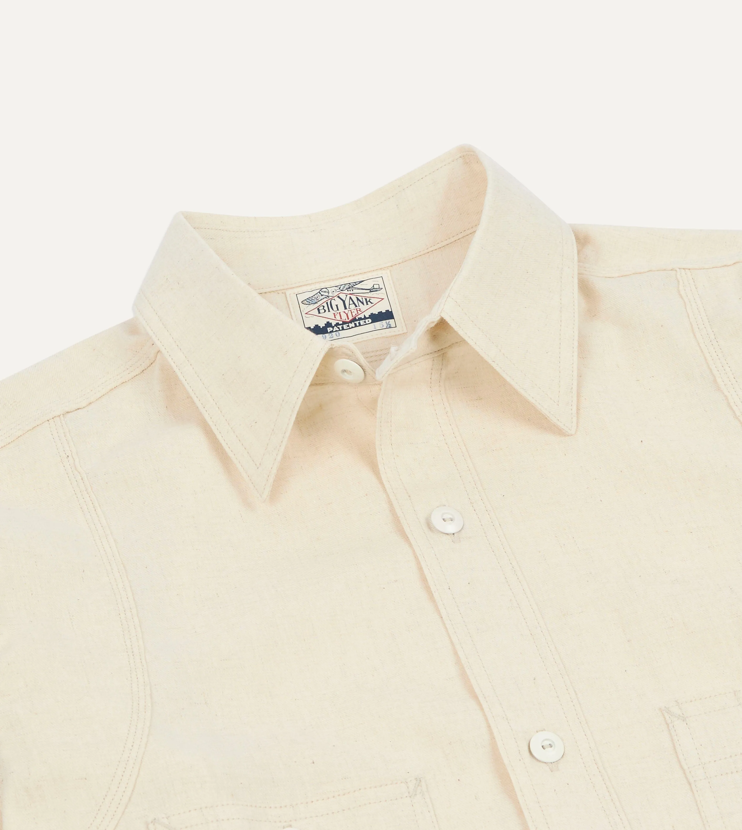 Big Yank '1920' Ecru Cotton-Linen Twill Flyer Shirt Chambray Fabric Ultra Soft Interior
