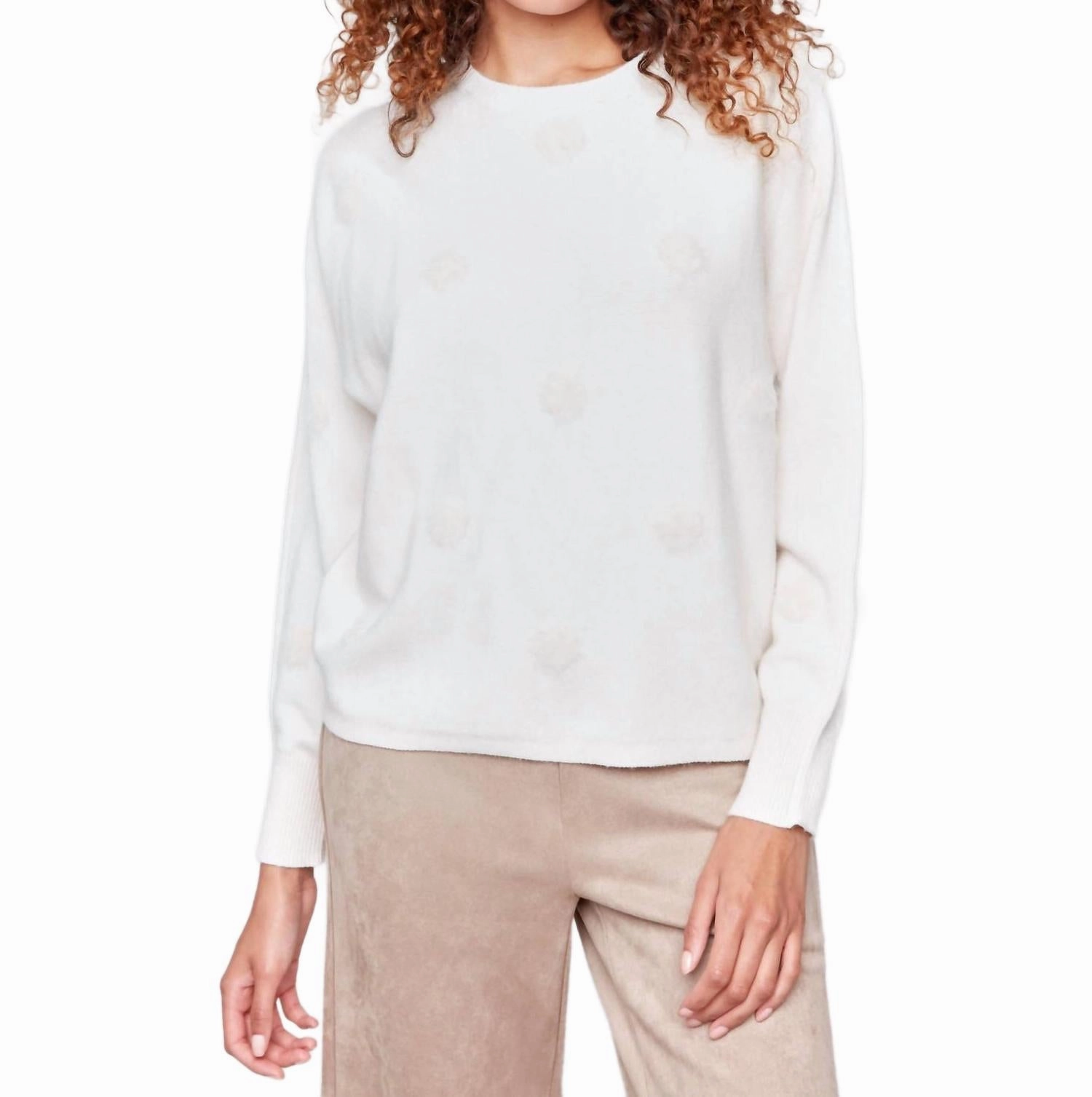 Layered Style Faux Fur Polkadot Sweater In Heather Natural
