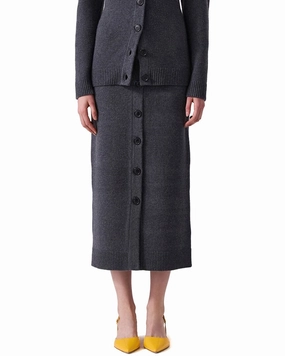 Daytime Look Sleek Styling Carolina Herrera Button Front Wool & Cashmere-Blend Midi Skirt