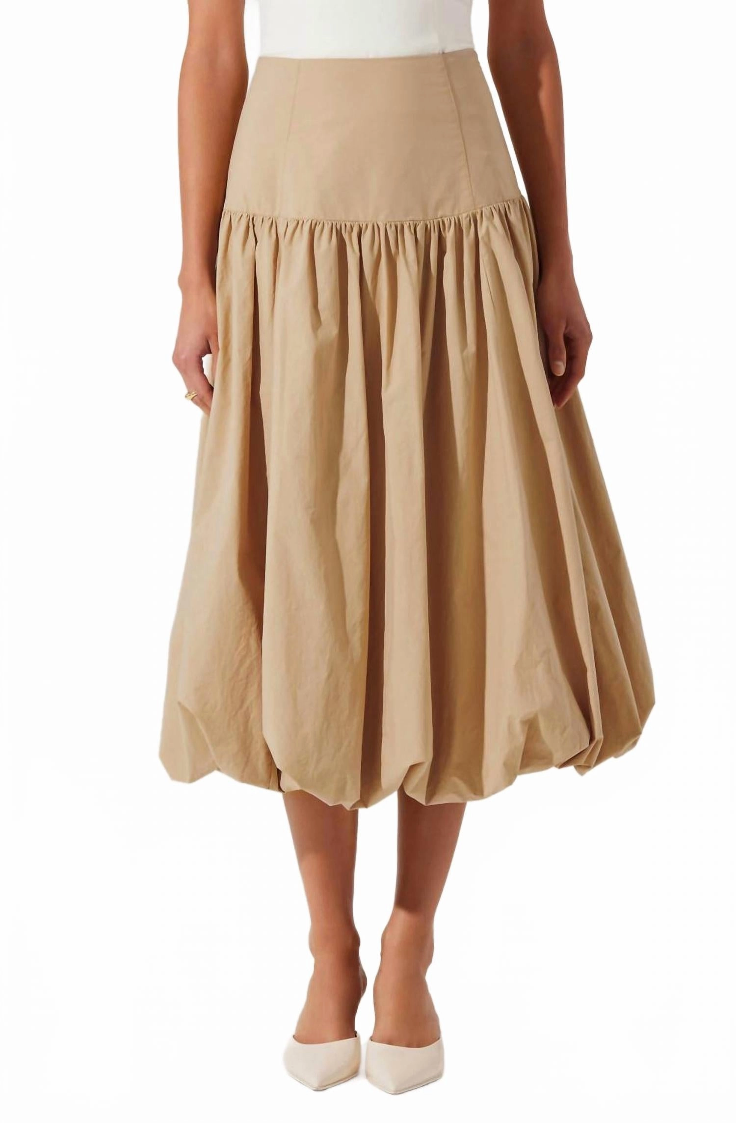 Easy Care Fashion Collab Laryn Drop Waist Bubble Skirt In Tan