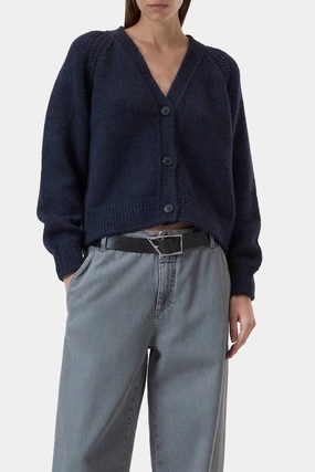 Cozy And Stylish Temperature Regulating Fibers Alpaca-Mix V Cardigan In Dark Night