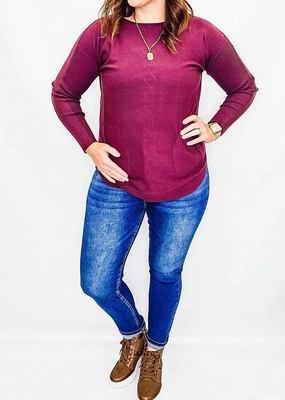 Comfy chic Cozy & Soft Eyelet Back Sweater In Port Wine