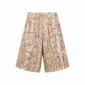 Pomy Bis Beige Cotton Bermuda Shorts rayon fabric Mid - rise