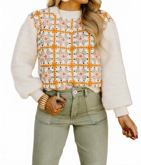 Flora Crochet Sweater In Ivory Odor Control Technology Sustainable Sourcing Certified