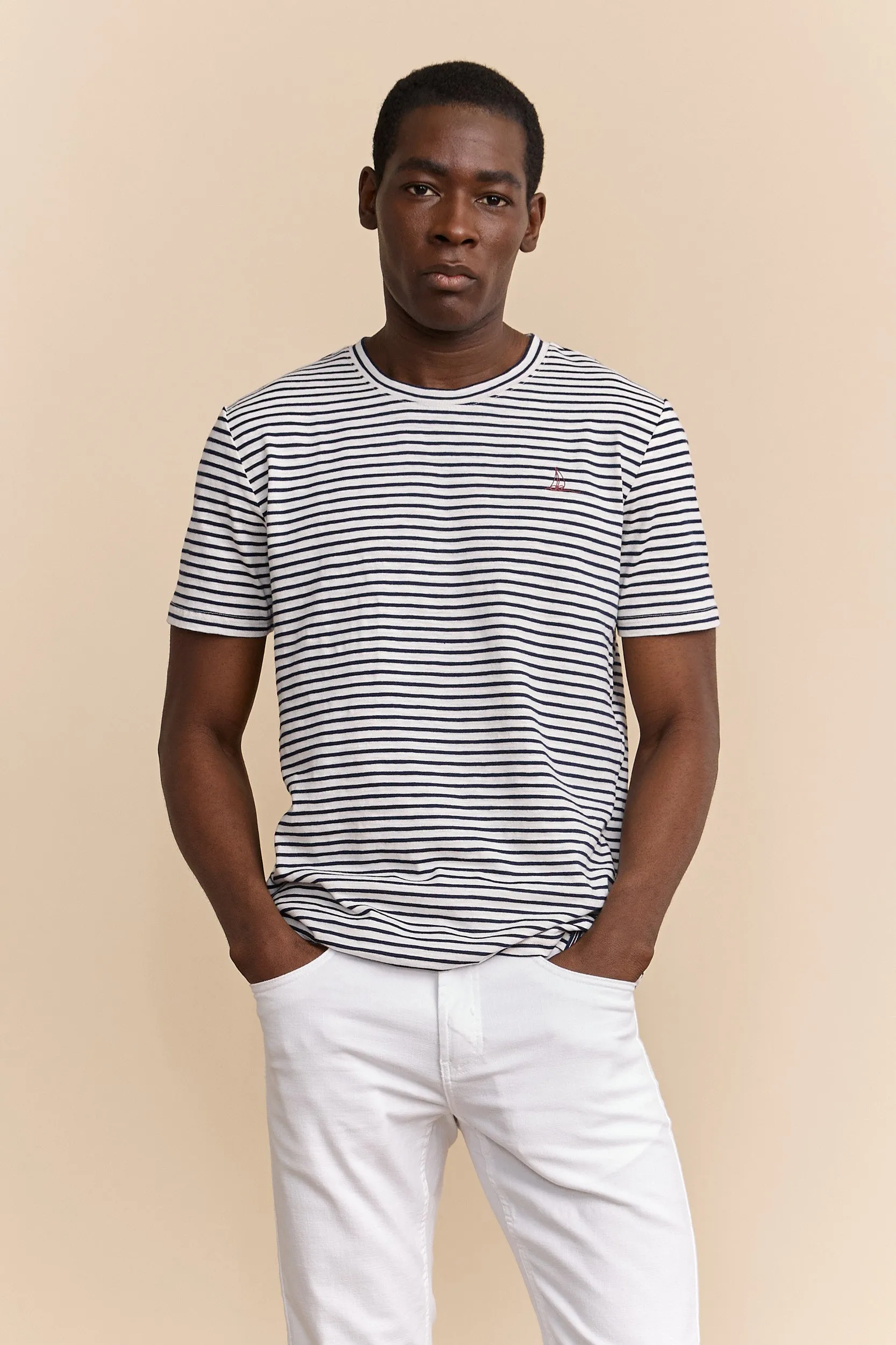 Casual Essentials Wear Sailboat print striped t-shirt