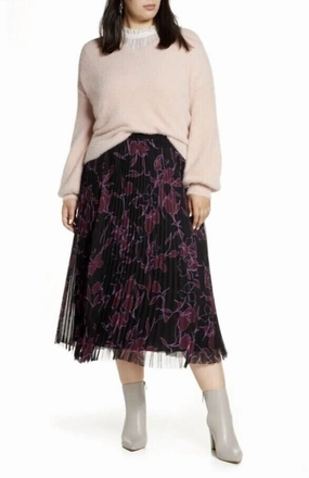 Runway Inspired Floral Pleated Elastic Waist Pleated Chiffon Midi Skirt In Multicolor