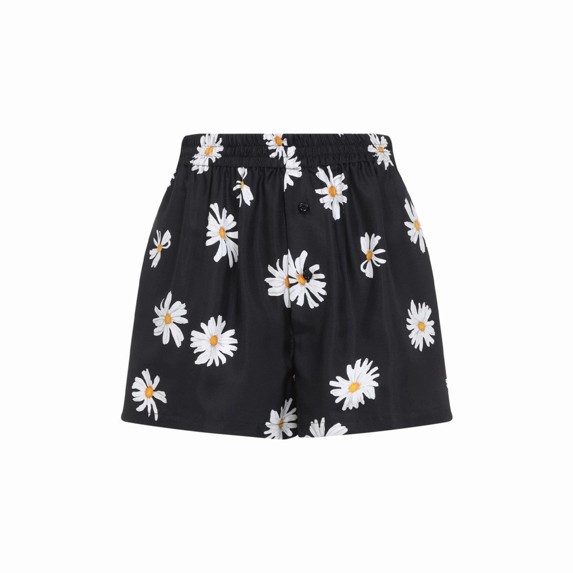 Floral Print Black Silk Shorts Clean Fit