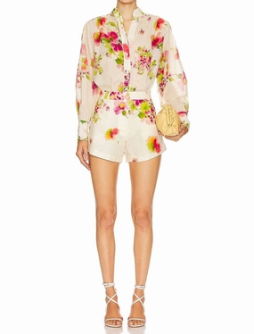Ergonomic Pattern Cutting Athletic Look Floral Print Short In White