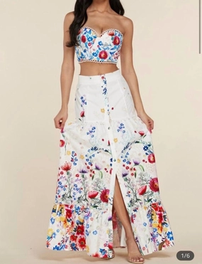 Floral Skirt Set In Multi Light Touch Fitted Cut