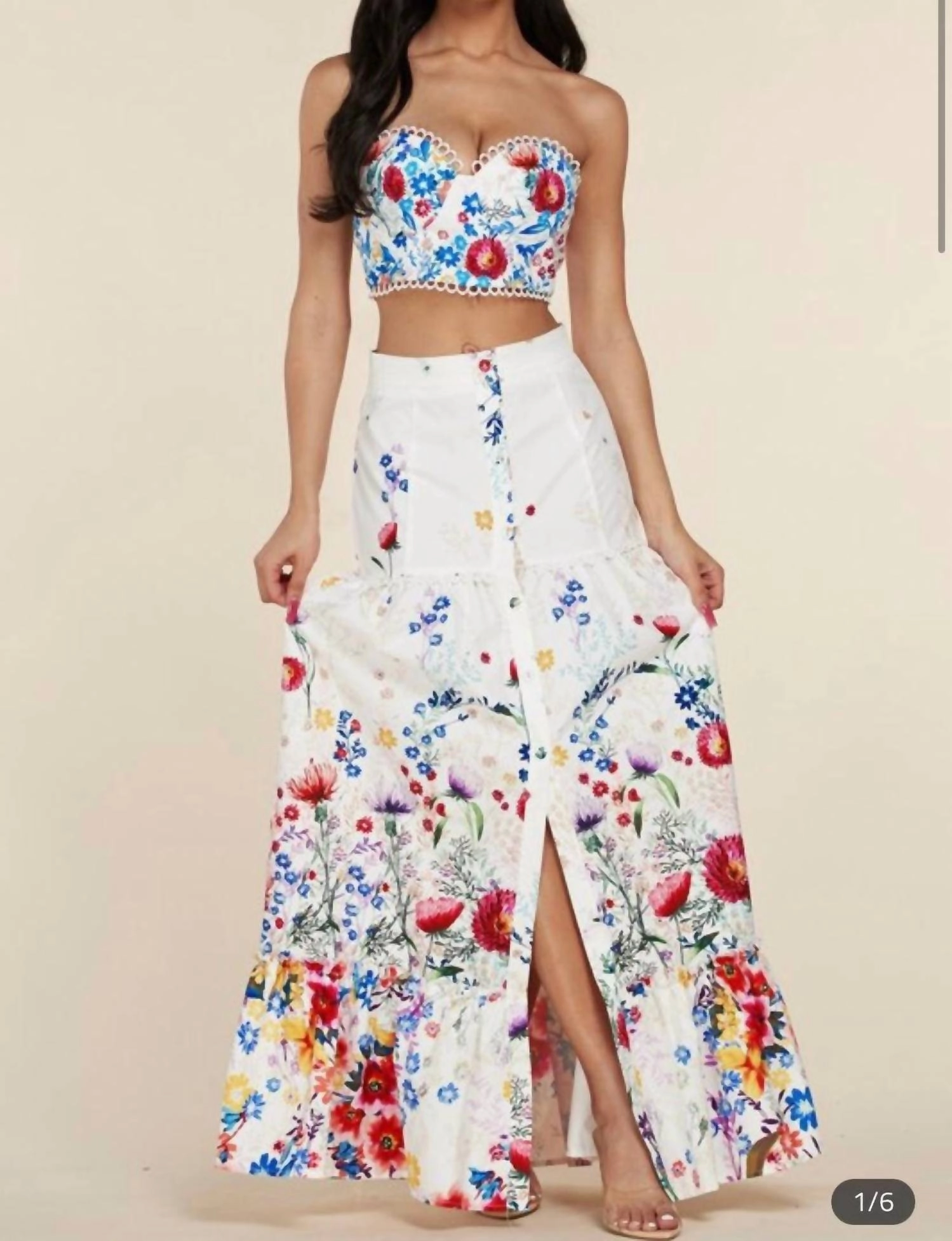 Floral Skirt Set In Multi Light Touch Fitted Cut