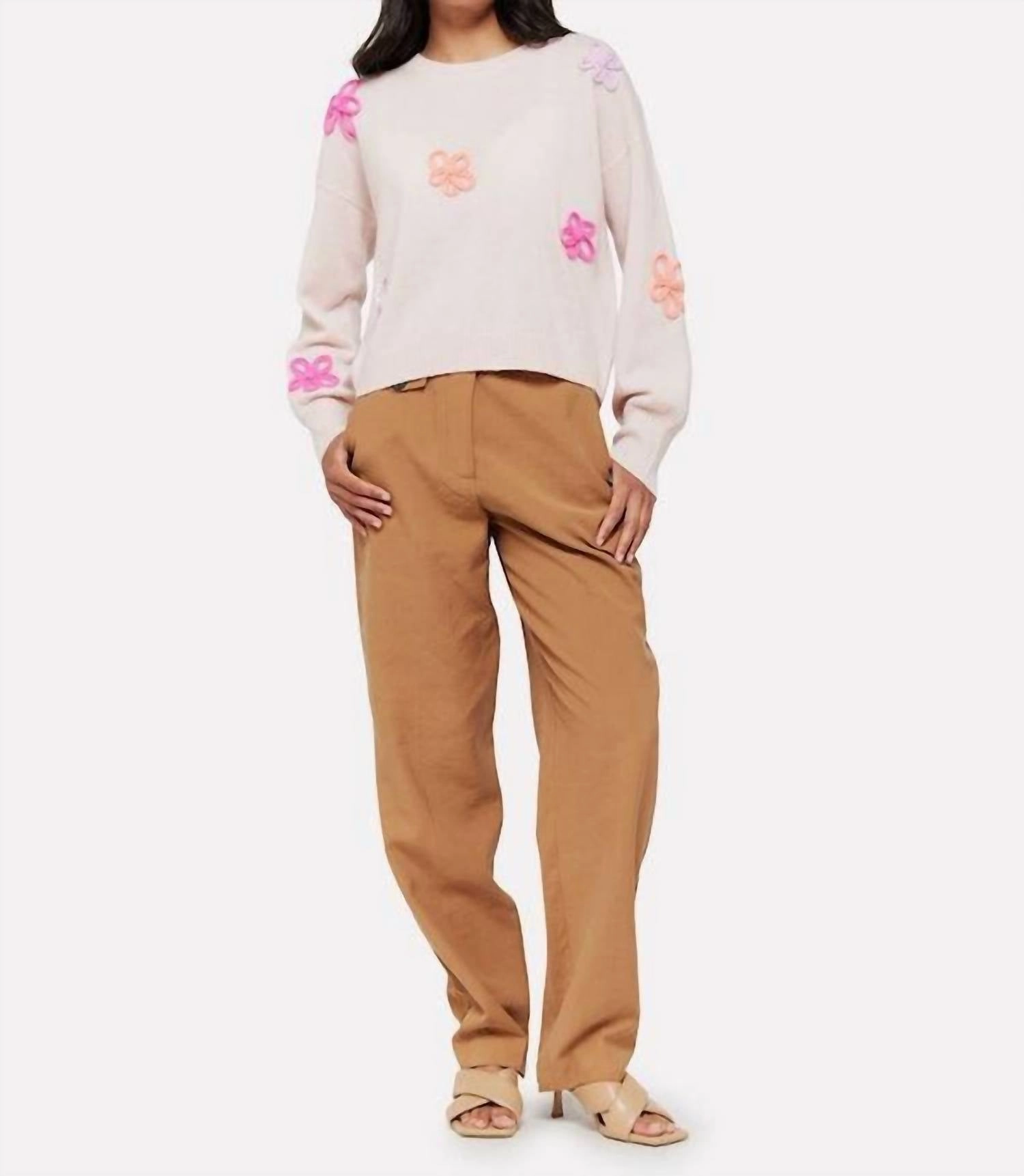 Flower Pop Crew Neck Jumper In Cherry Blossom Comfy Fit