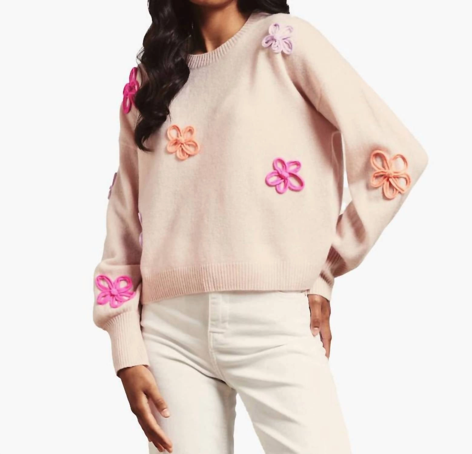 winter warmth Flower Pop Crew Neck Jumper In Haze