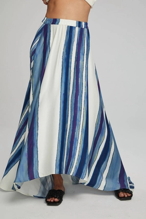 Lifestyle Look Hand Painted Flowy Maxi Skirt In Pacific Stripe