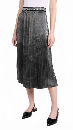 Smart Edge Foil Pleased Midi Skirt In Silver Floral