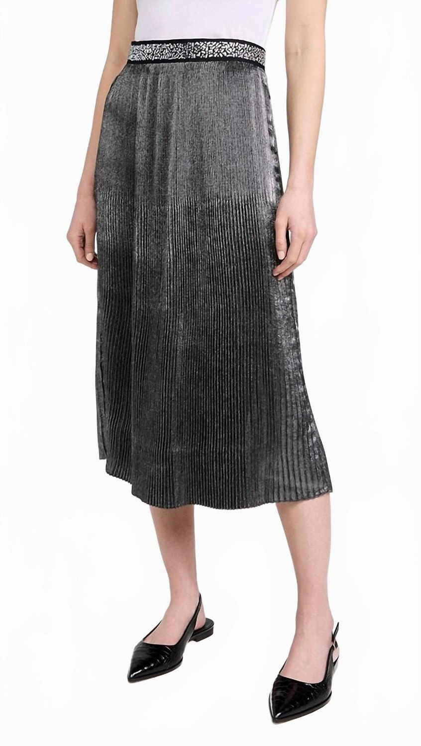 Foil Pleased Midi Skirt In Silver Floral Minimal Look