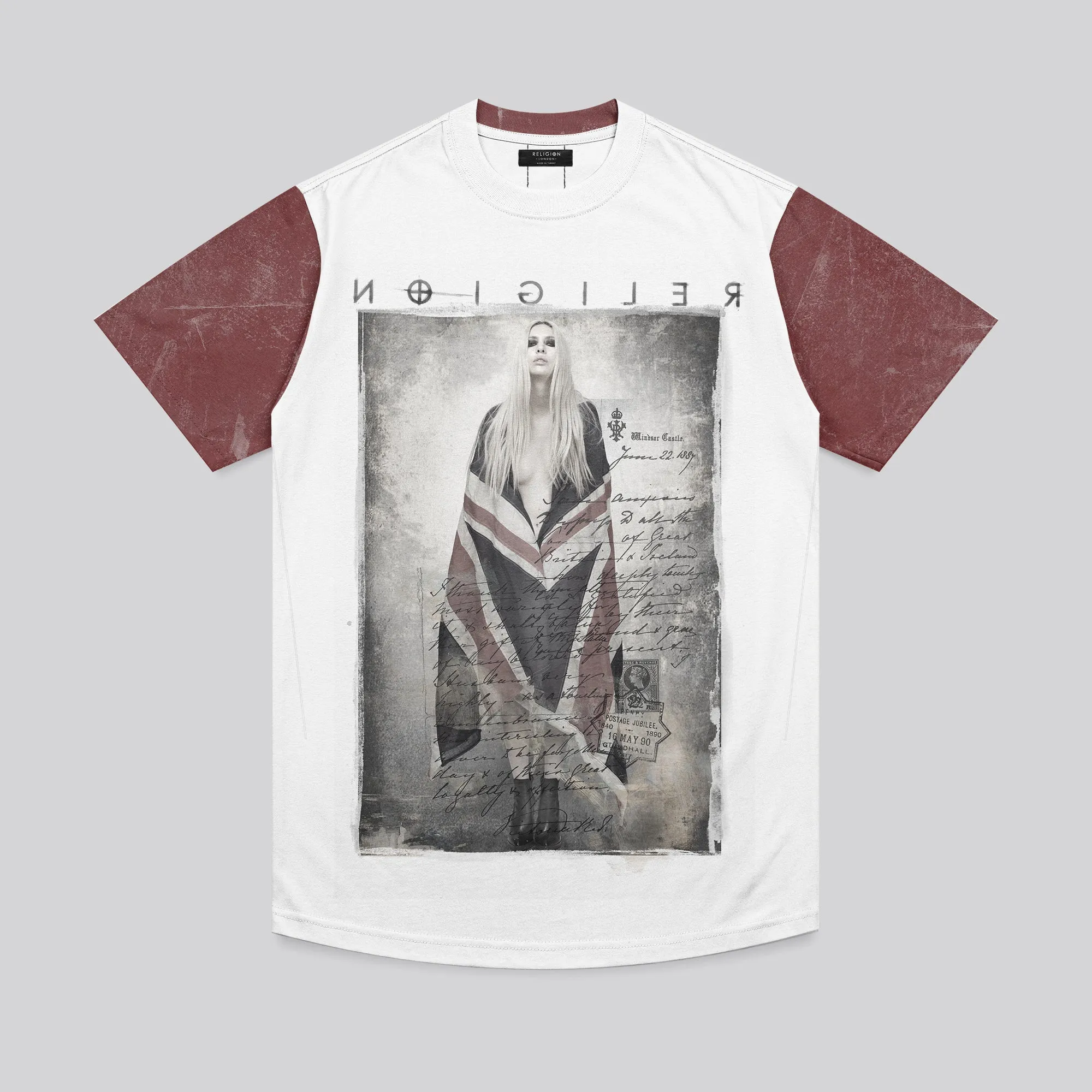 Weekend Smart GIRL IN FLAG CURVED HEM T-SHIRT CORDOVAN
