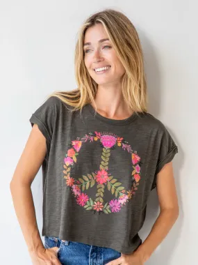 Timeless Wear Frankie Cotton Boxy Tee Shirt - Charcoal Peace Sign