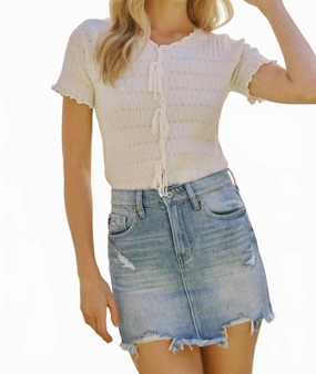 Frayed Bottom Mini Skirt In Medium Wash Young adult