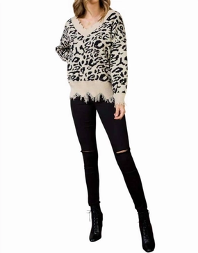 Frayed Leopard Sweater In Multi Cable Stitch