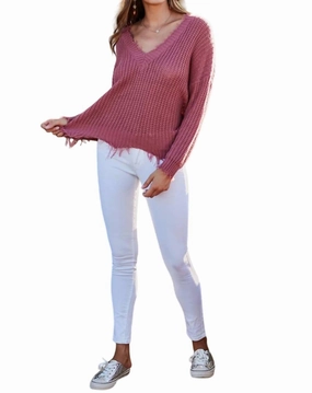 Frayed Sweater In Ash Rose Hypoallergenic Wool Mix Soft Warmth